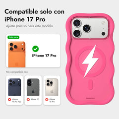 YOUNGKIT Funda Big Wave Lightning Series para iPhone 17 Pro Compatible con MagSafe, Marco de Silicona y Trasera Removible, Rosa Hot Pink
