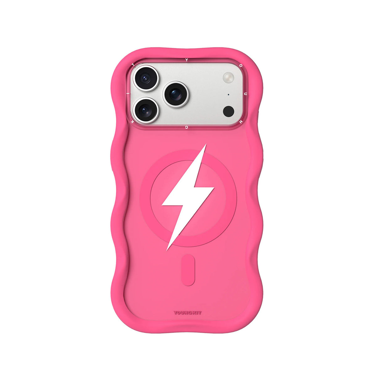 YOUNGKIT Case for iPhone 17 Pro Max – Big Wave Lightning Series Hot Pink Case, Wavy Design with Lightning Effect and Precise Fit