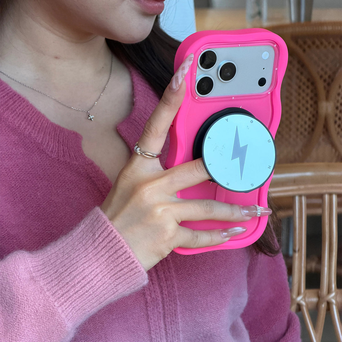 YOUNGKIT Case for iPhone 17 Pro - Big Wave Lightning Series Hot Pink Case, Wavy Design with Lightning Effect and Precise Fit