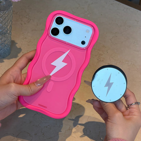 YOUNGKIT Funda Big Wave Lightning Series para iPhone 17 Pro Compatible con MagSafe, Marco de Silicona y Trasera Removible, Rosa Hot Pink