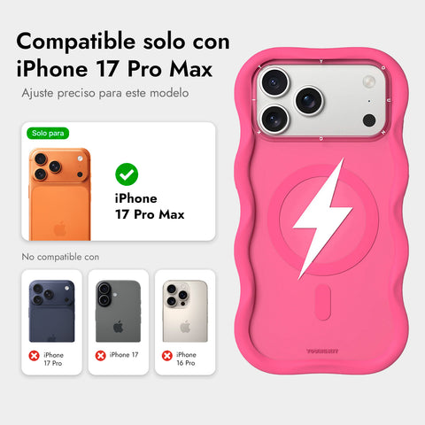 YOUNGKIT Funda Big Wave Lightning Series para iPhone 17 Pro Max Compatible con MagSafe, Marco de Silicona y Trasera Removible, Rosa Hot Pink