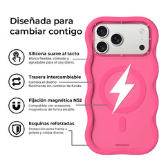 YOUNGKIT Case for iPhone 17 Pro Max – Big Wave Lightning Series Hot Pink Case, Wavy Design with Lightning Effect and Precise Fit