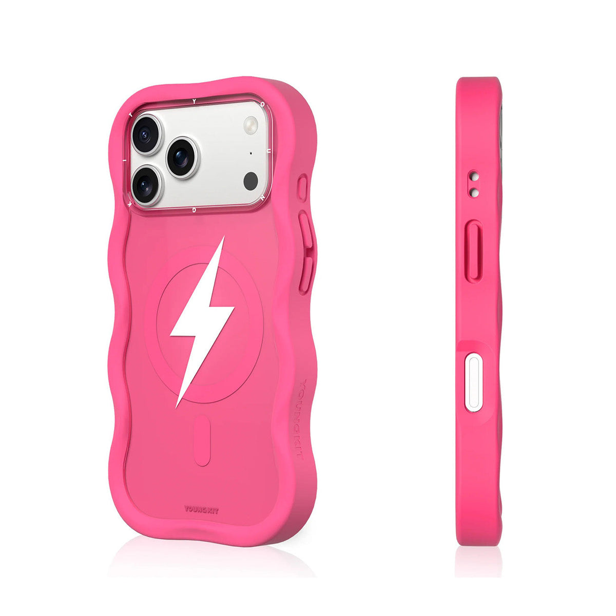 YOUNGKIT Case for iPhone 17 Pro Max – Big Wave Lightning Series Hot Pink Case, Wavy Design with Lightning Effect and Precise Fit