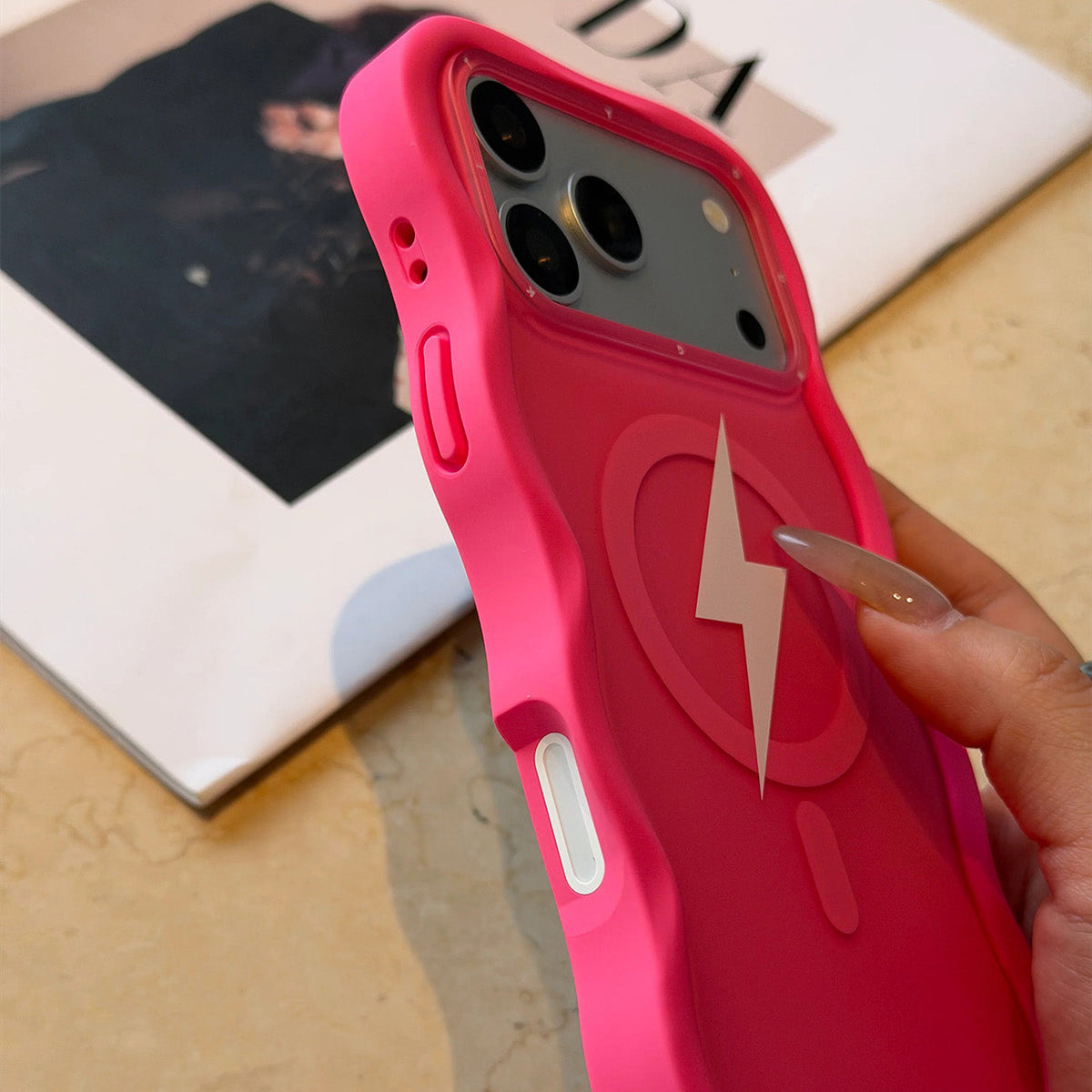 YOUNGKIT Case for iPhone 17 Pro - Big Wave Lightning Series Hot Pink Case, Wavy Design with Lightning Effect and Precise Fit