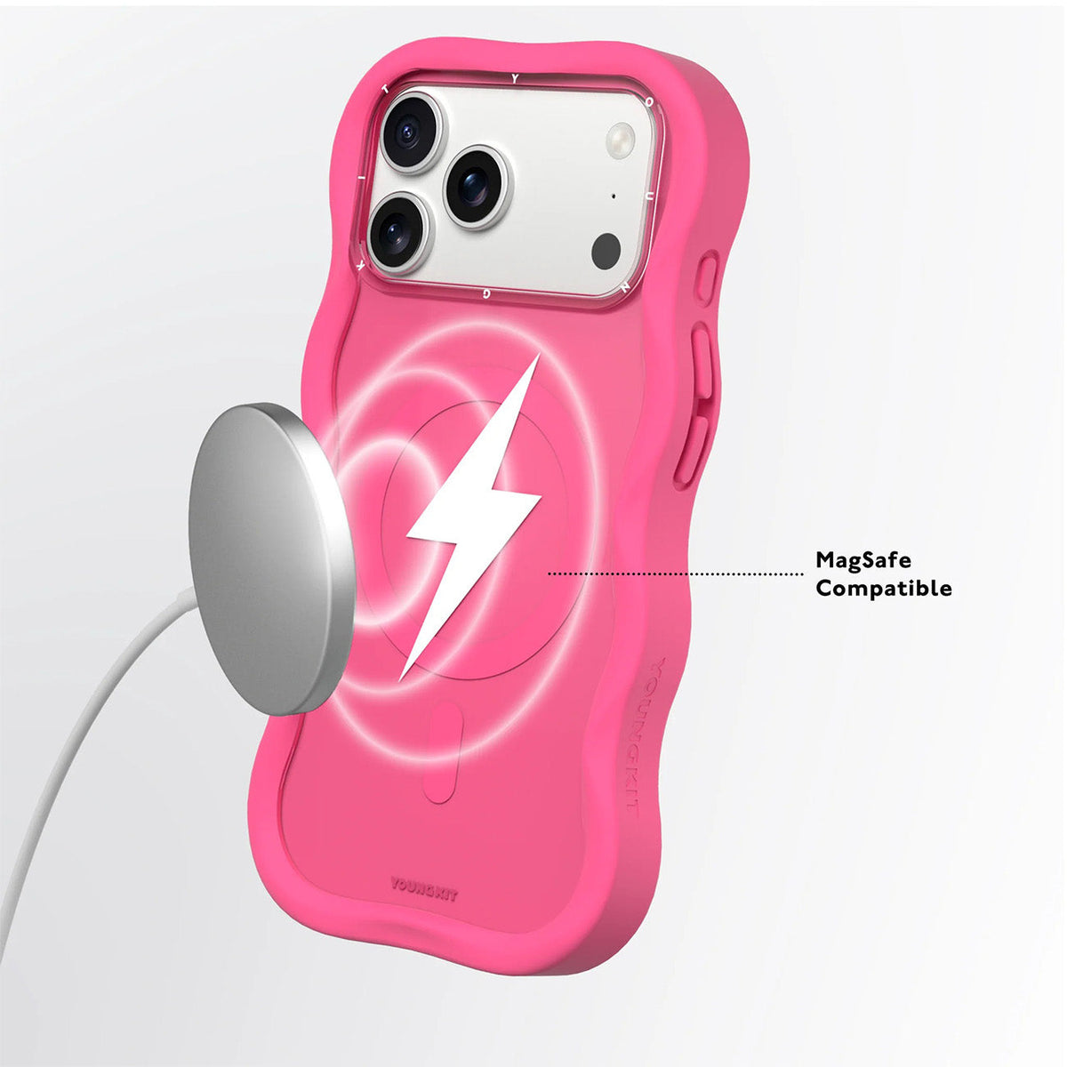 YOUNGKIT Case for iPhone 17 Pro Max – Big Wave Lightning Series Hot Pink Case, Wavy Design with Lightning Effect and Precise Fit