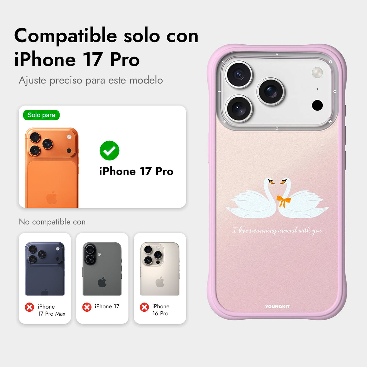 YOUNGKIT iPhone 17 Pro Case - CH4 Swan Kiss Swan Serenade Magnetic Case, Illustrated Design and Precise Fit