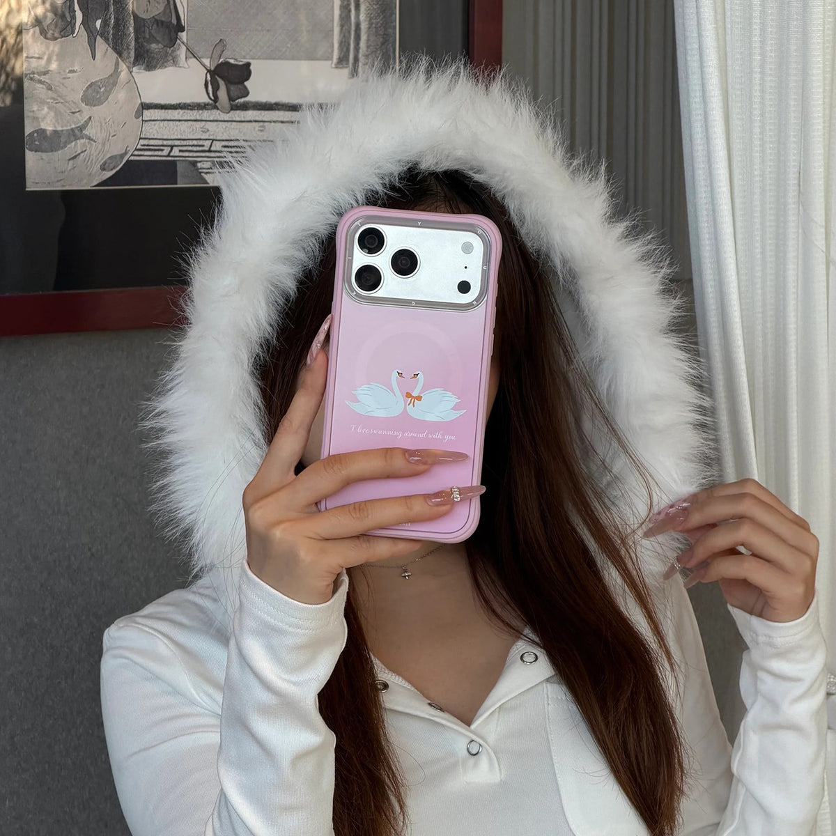 YOUNGKIT iPhone 17 Pro Case - CH4 Swan Kiss Swan Serenade Magnetic Case, Illustrated Design and Precise Fit