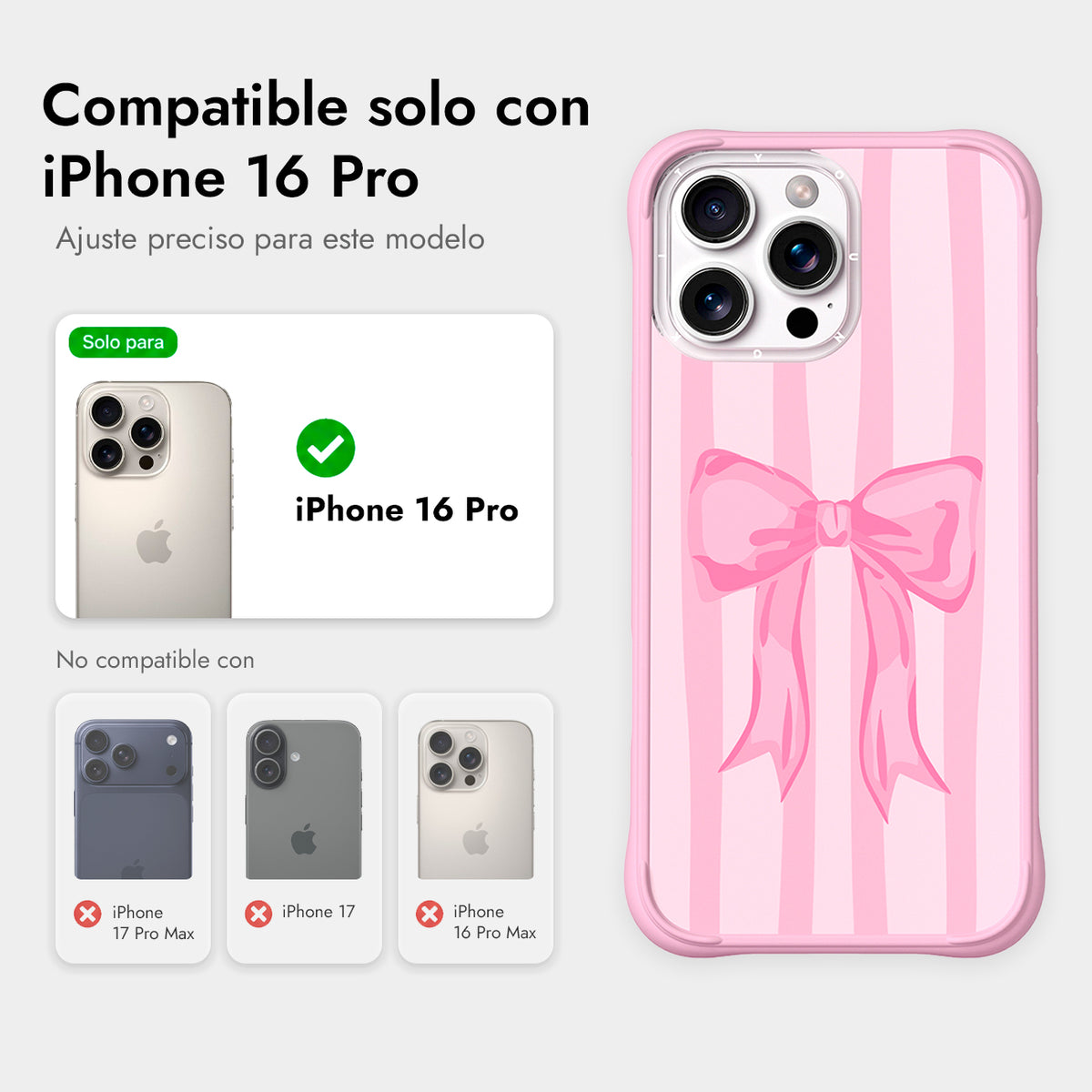 YOUNGKIT Funda CH4 Swan Kiss para iPhone 16 Pro Compatible con MagSafe, Marco de Silicona y Trasera Removible, Ballet Ribbon, Rosa Cálido