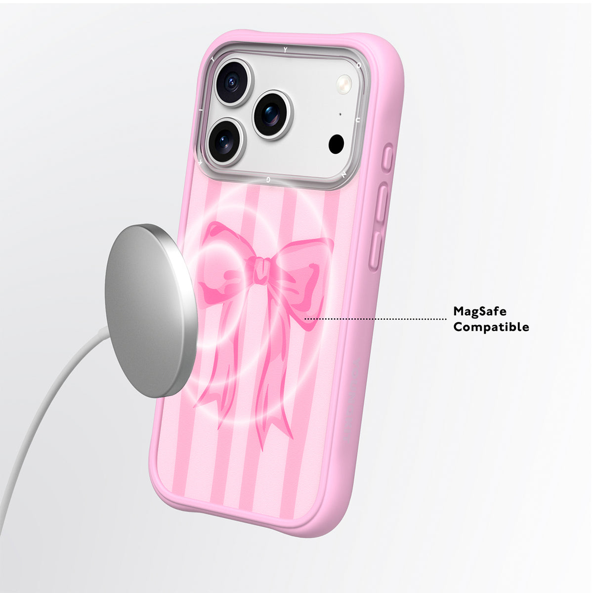 YOUNGKIT Funda CH4 Swan Kiss para iPhone 16 Pro Max Compatible con MagSafe, Marco de Silicona y Trasera Removible, Ballet Ribbon, Rosa Cálido