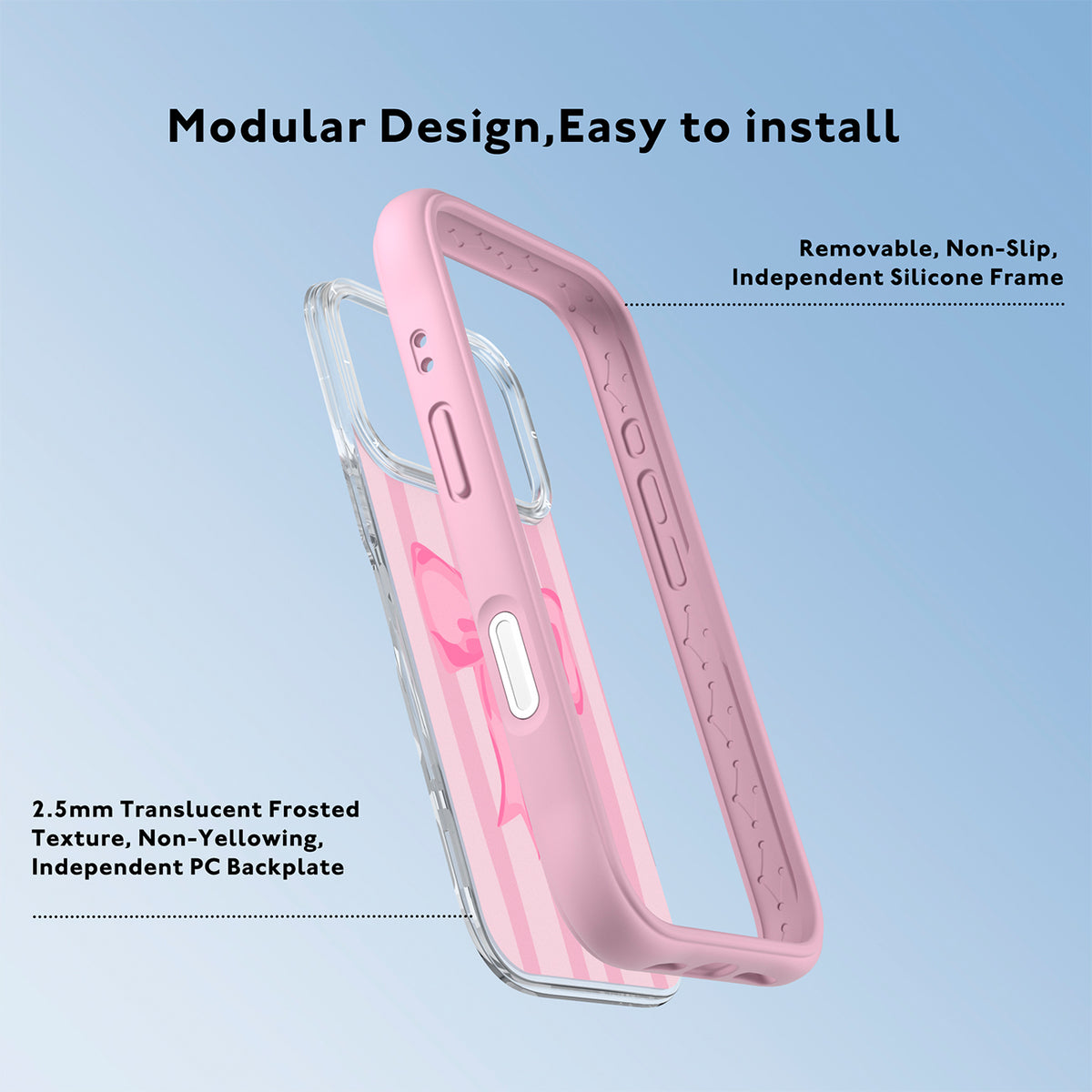 YOUNGKIT Funda CH4 Swan Kiss para iPhone 16 Pro Max Compatible con MagSafe, Marco de Silicona y Trasera Removible, Ballet Ribbon, Rosa Cálido