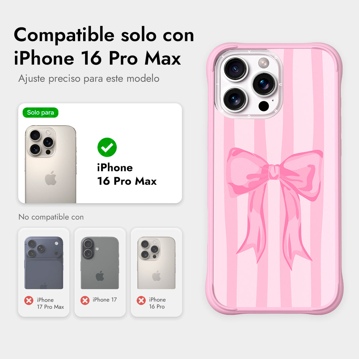 YOUNGKIT Funda CH4 Swan Kiss para iPhone 16 Pro Max Compatible con MagSafe, Marco de Silicona y Trasera Removible, Ballet Ribbon, Rosa Cálido