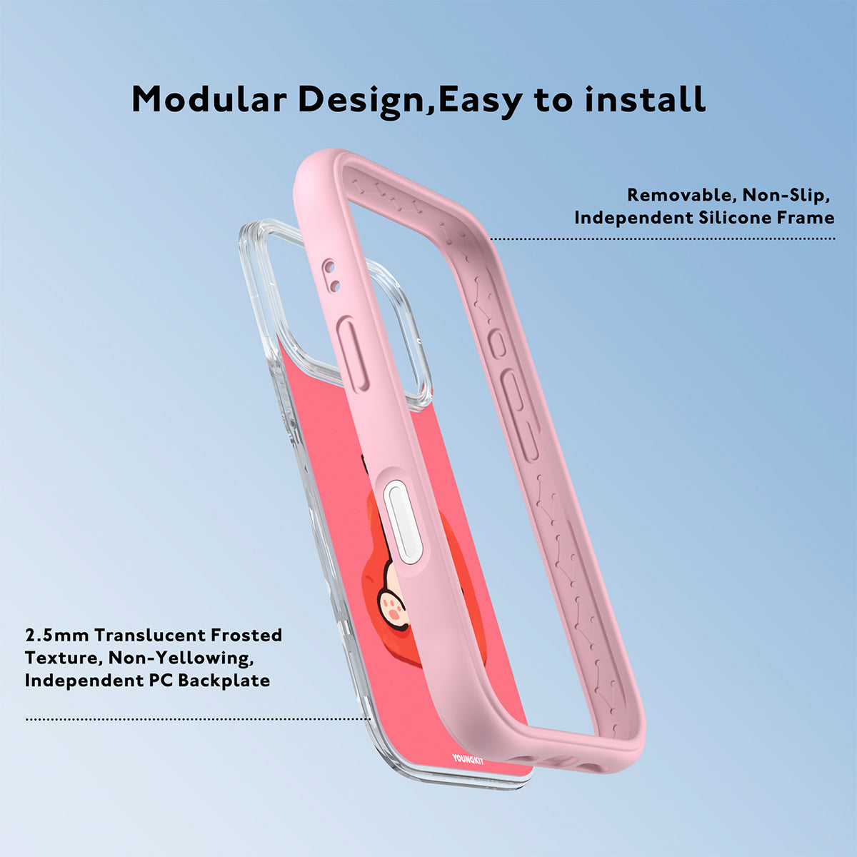 YOUNGKIT Funda CH4 Leisure Time para iPhone 16 Pro Max Compatible con MagSafe, Marco de Silicona y Trasera Removible, Poco Borracho, Rosa Cálido