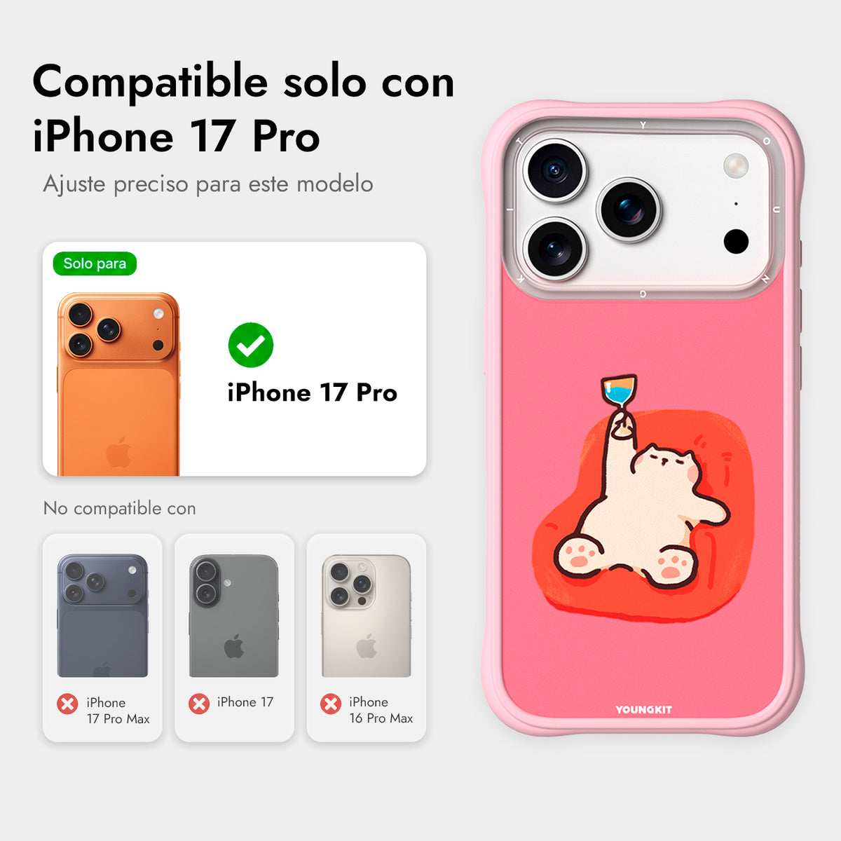 YOUNGKIT Funda Leisure Time para iPhone 17 Pro/18 Pro Compatible con MagSafe, Poco Borracho, Rosa Cálido