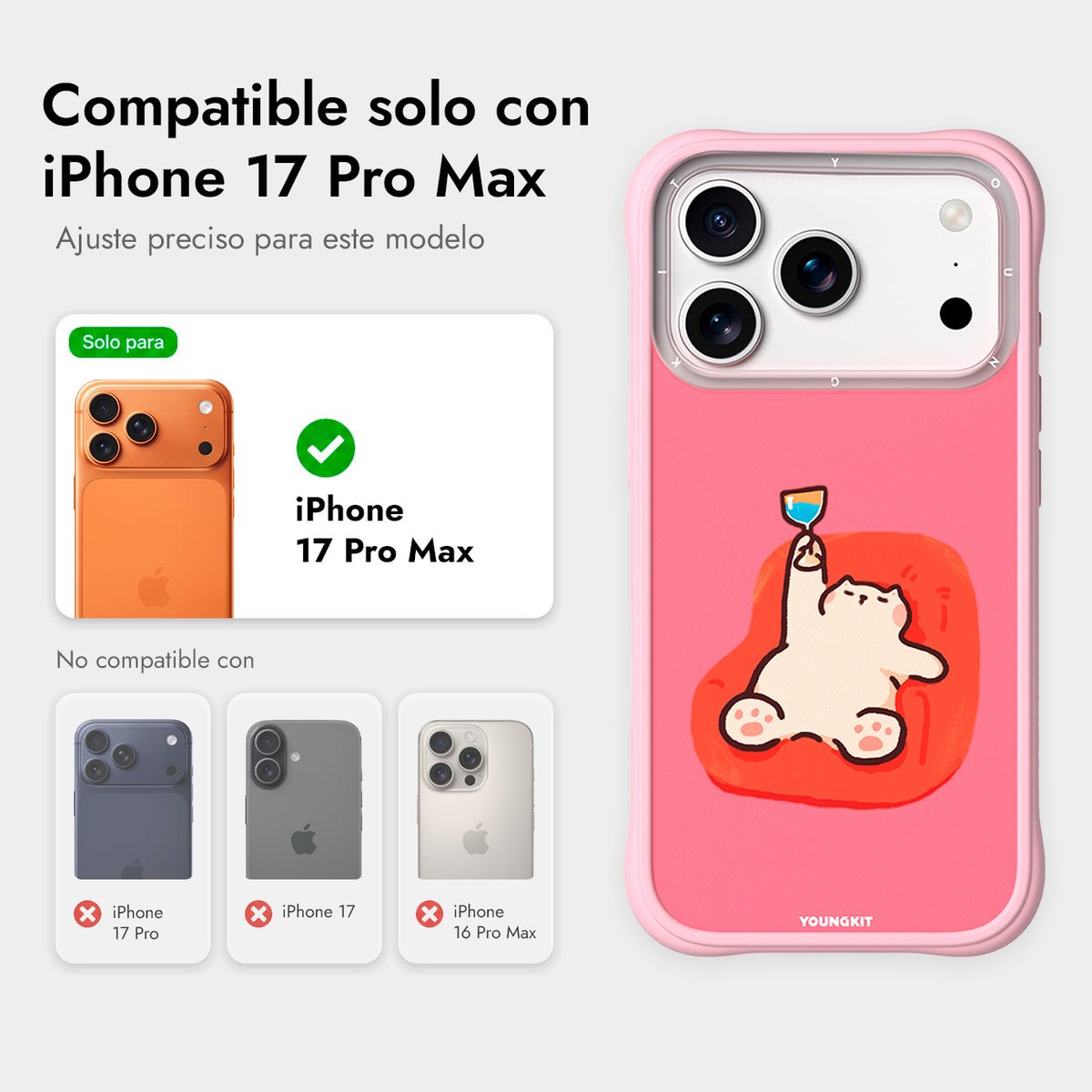 YOUNGKIT Funda Leisure Time para iPhone 17 Pro Max/18 Pro Max Compatible con MagSafe, Poco Borracho, Rosa Cálido