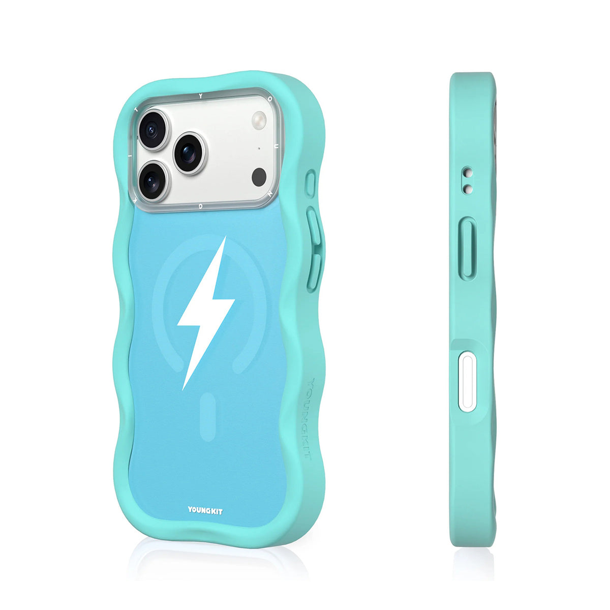 YOUNGKIT Funda Wavy Lightning para iPhone 17 Pro Max/18 Pro Max, Azul Glaciar