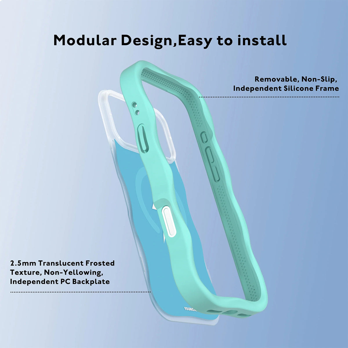 YOUNGKIT Funda Wavy Lightning para iPhone 17 Pro Max/18 Pro Max, Azul Glaciar