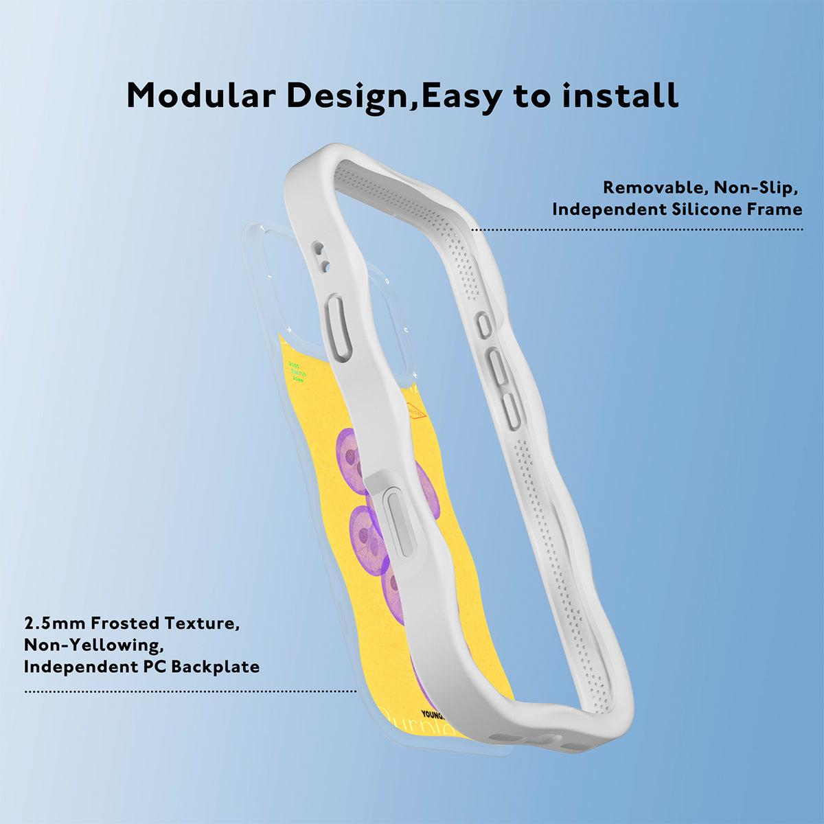YOUNGKIT Funda CHD4 Authentic Wavy para iPhone 16 Pro Compatible con MagSafe, Marco de Silicona y Trasera Removible, Uva Morada, Blanco