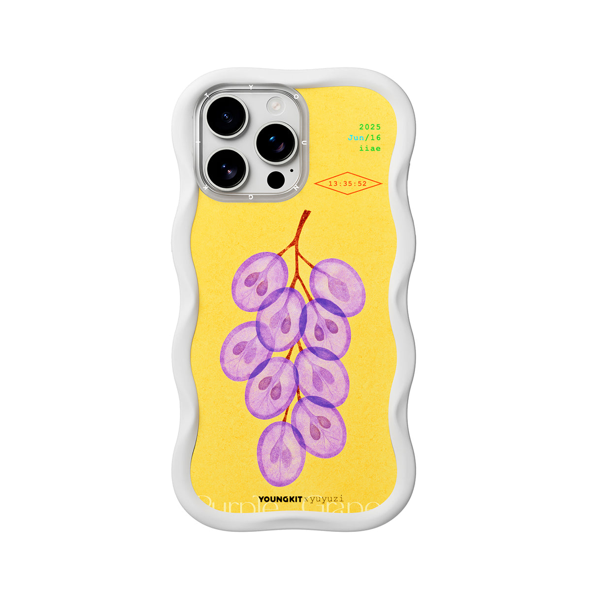 YOUNGKIT Funda CHD4 Authentic Wavy para iPhone 16 Pro Max Compatible con MagSafe, Marco de Silicona y Trasera Removible, Uva Morada, Blanco