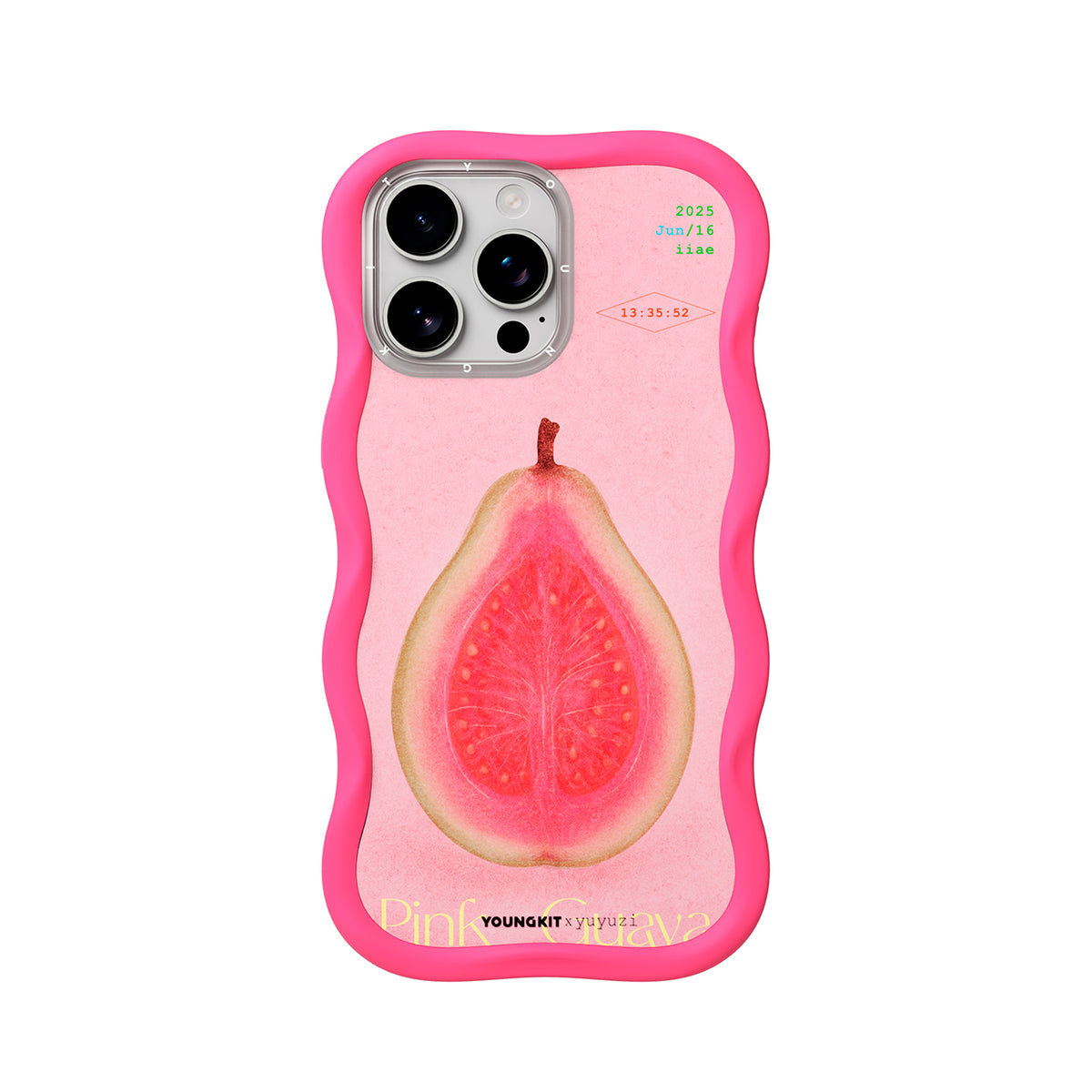 YOUNGKIT Funda CHD4 Authentic Wavy para iPhone 16 Pro Compatible con MagSafe, Marco de Silicona y Trasera Removible, Guayaba Rosa, Rosa Neón
