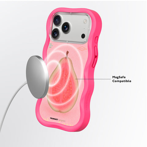 YOUNGKIT Funda CHD4 Authentic Wavy para iPhone 16 Pro Compatible con MagSafe, Marco de Silicona y Trasera Removible, Guayaba Rosa, Rosa Neón