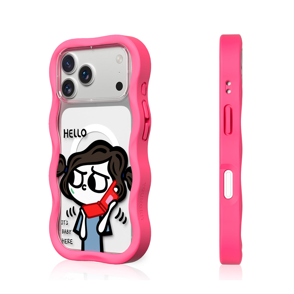 YOUNGKIT Funda Wavy para iPhone 17 Pro/18 Pro Compatible con MagSafe, Móvil Plegable, Rosa Neón