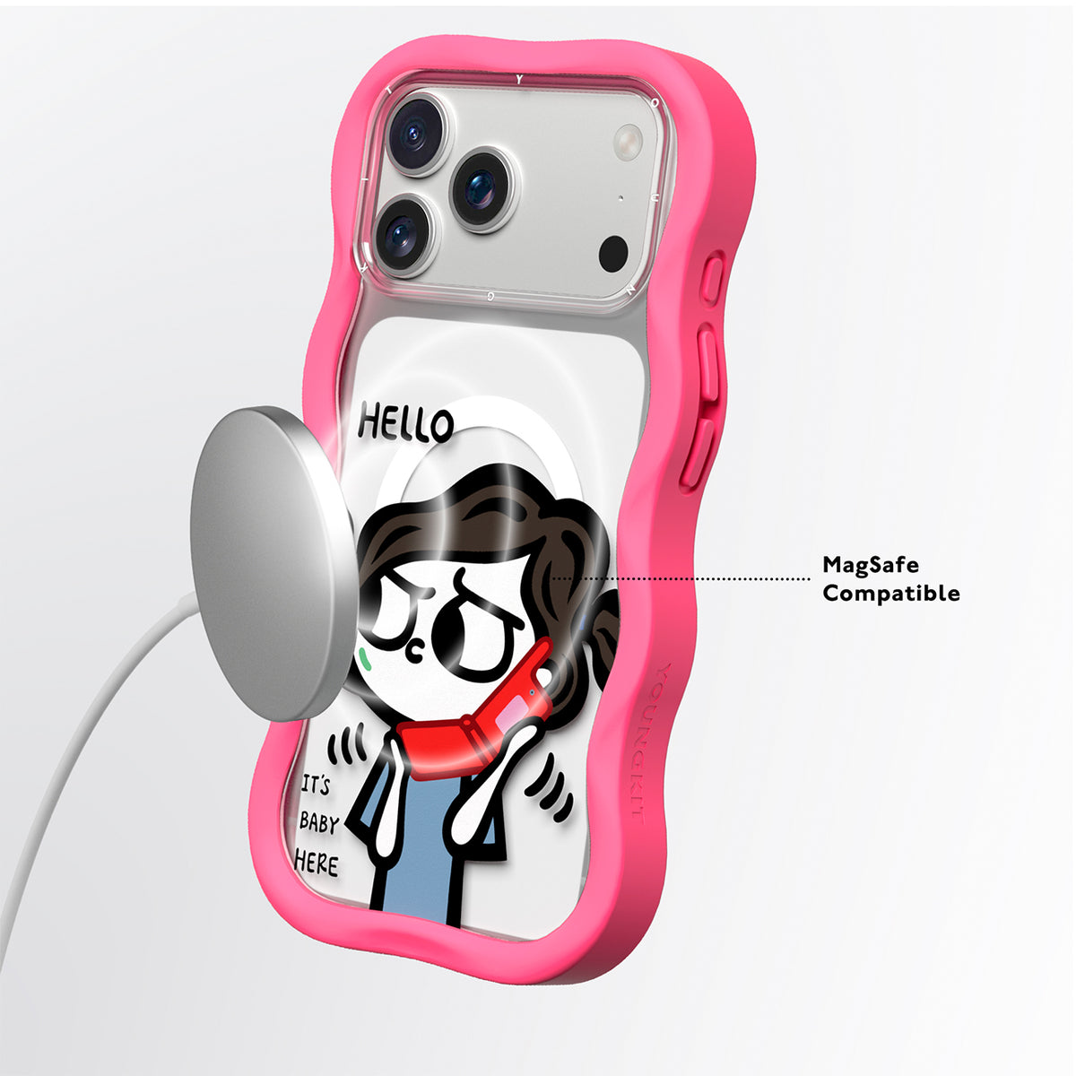 YOUNGKIT Funda Wavy para iPhone 17 Pro/18 Pro Compatible con MagSafe, Móvil Plegable, Rosa Neón