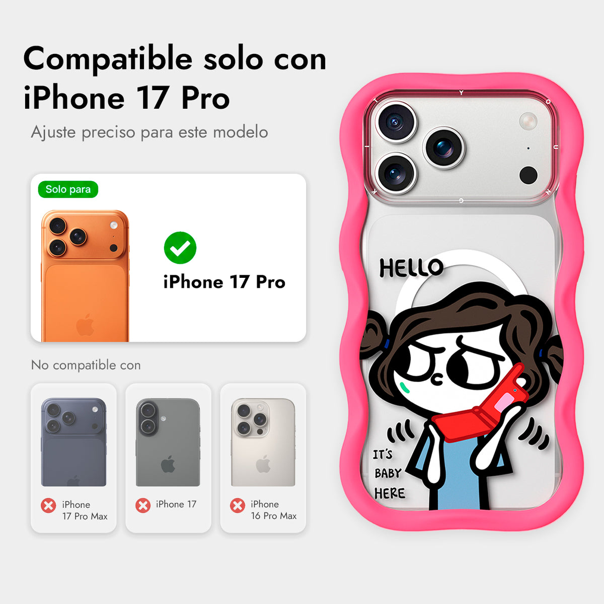 YOUNGKIT Funda Wavy para iPhone 17 Pro/18 Pro Compatible con MagSafe, Móvil Plegable, Rosa Neón