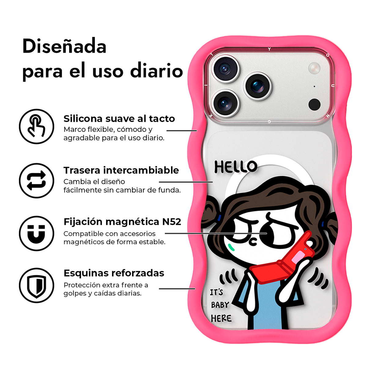 YOUNGKIT Funda Wavy para iPhone 17 Pro/18 Pro Compatible con MagSafe, Móvil Plegable, Rosa Neón