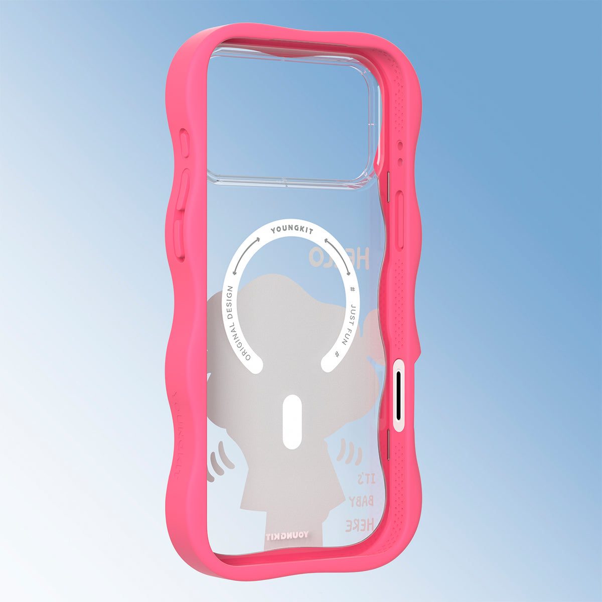 YOUNGKIT Funda Wavy para iPhone 17 Pro Max/18 Pro Max Compatible con MagSafe, Móvil Plegable, Rosa Neón
