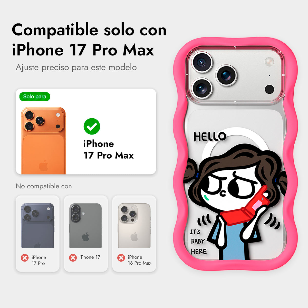 YOUNGKIT Funda Wavy para iPhone 17 Pro Max/18 Pro Max Compatible con MagSafe, Móvil Plegable, Rosa Neón