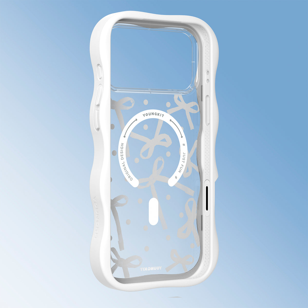 YOUNGKIT Funda Wavy para iPhone 17 Pro/18 Pro Compatible con MagSafe, Lazo, Blanco Cloud Dance