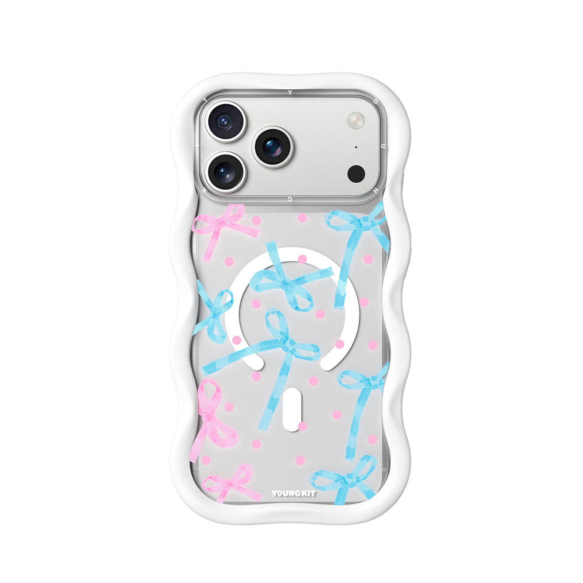YOUNGKIT Funda Wavy para iPhone 17 Pro Max/18 Pro Max Compatible con MagSafe, Lazo, Blanco Cloud Dance