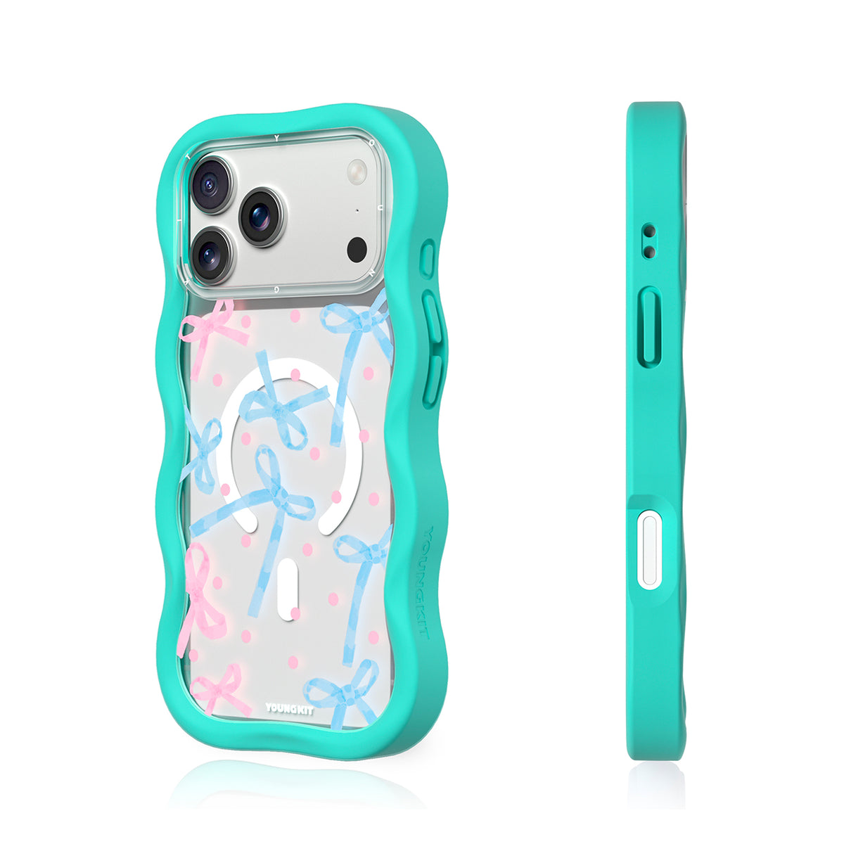 YOUNGKIT Funda Wavy para iPhone 17 Pro/18 Pro Compatible con MagSafe, Lazo, Azul Glacier