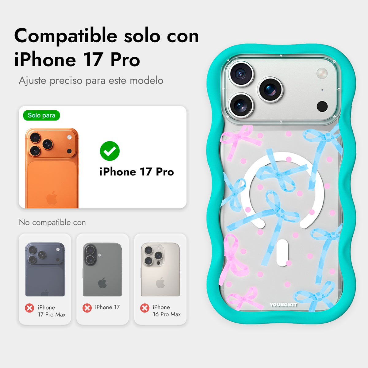 YOUNGKIT Funda Wavy para iPhone 17 Pro/18 Pro Compatible con MagSafe, Lazo, Azul Glacier