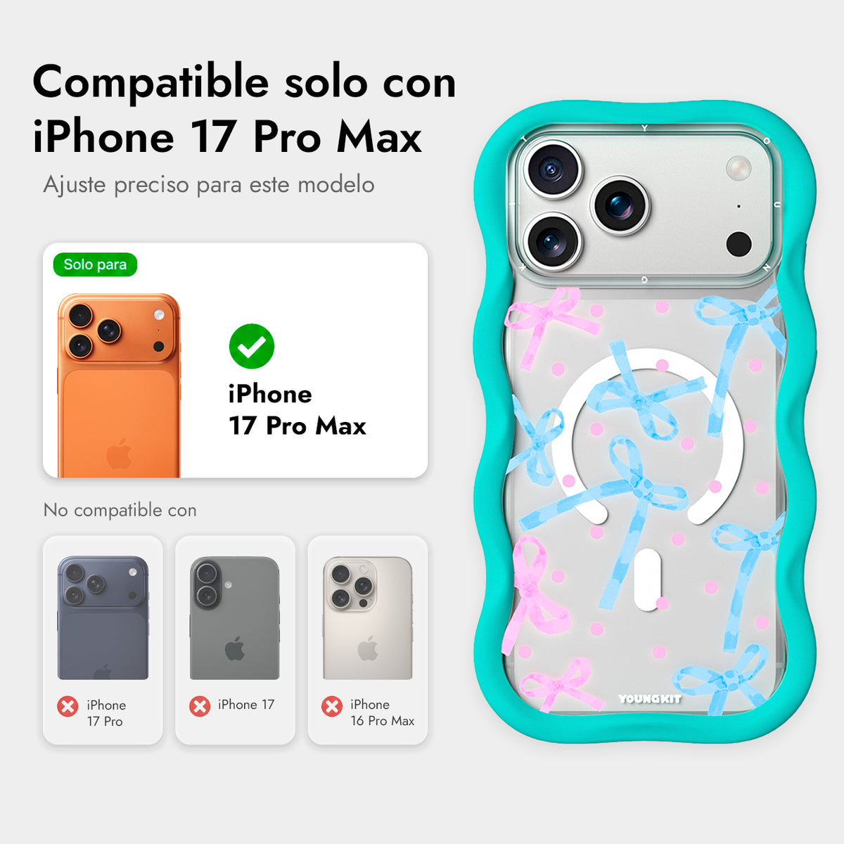 YOUNGKIT Funda Wavy para iPhone 17 Pro Max/18 Pro Max Compatible con MagSafe, Lazo, Azul Glacier