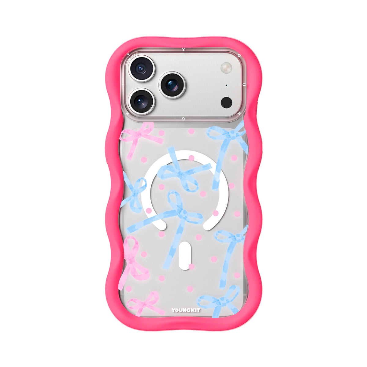 YOUNGKIT Funda Wavy para iPhone 17 Pro/18 Pro Compatible con MagSafe, Lazo, Rosa Neón