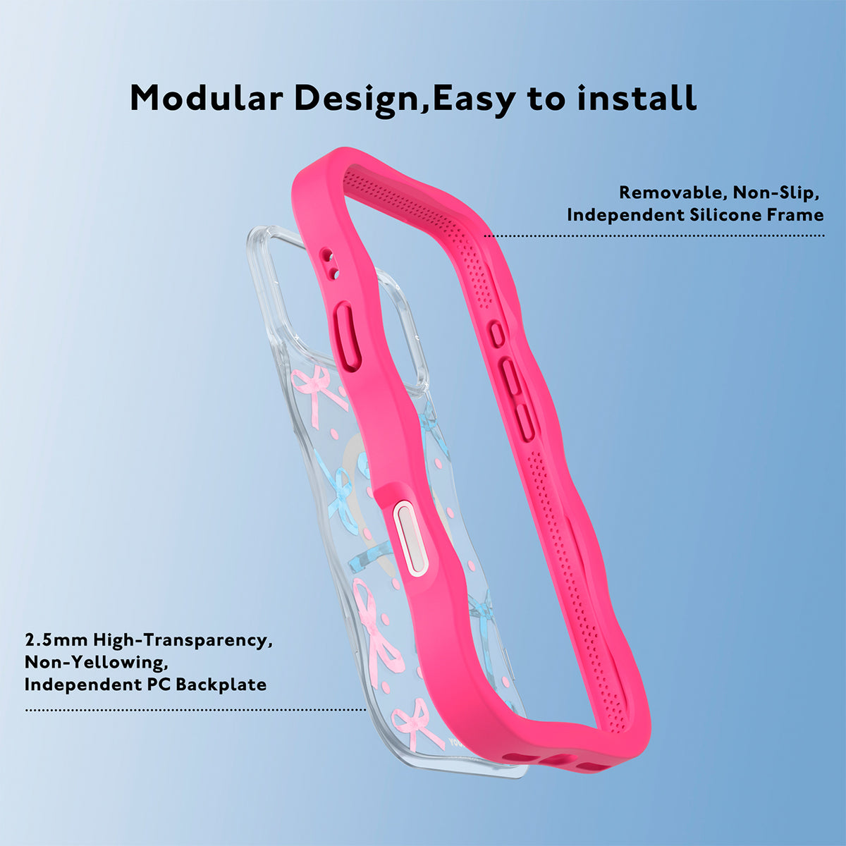 YOUNGKIT Funda Wavy para iPhone 17 Pro Max/18 Pro Max Compatible con MagSafe, Lazo, Rosa Neón