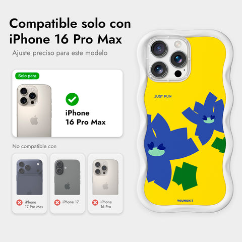 YOUNGKIT Funda CHD4 Floral Wavy para iPhone 16 Pro Max Compatible con MagSafe, Marco de Silicona y Trasera Removible, Iris Morado, Blanco Cloud Dance