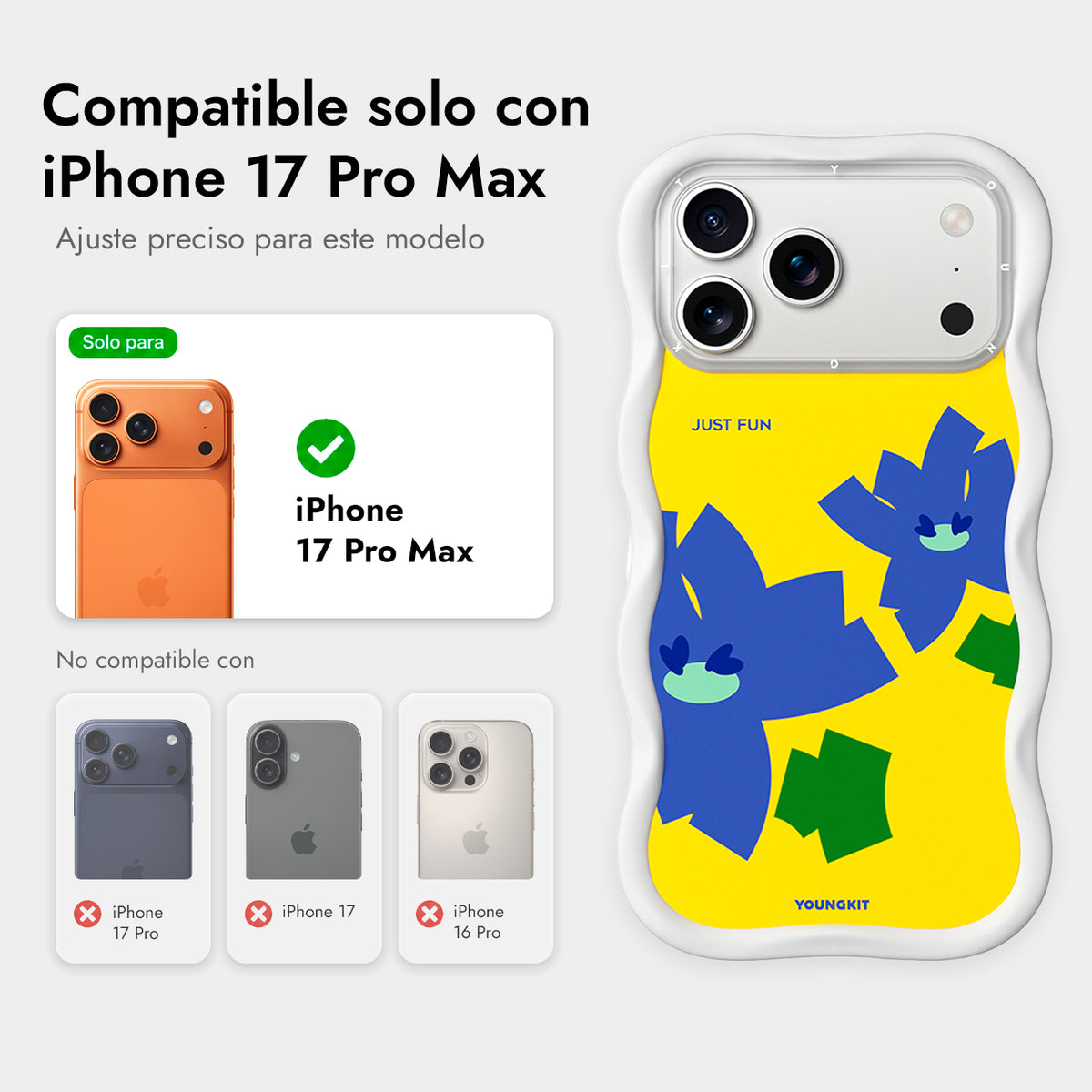 YOUNGKIT Funda Wavy para iPhone 17 Pro Max/18 Pro Max Compatible con MagSafe, Iris Morado, Blanco Cloud Dance