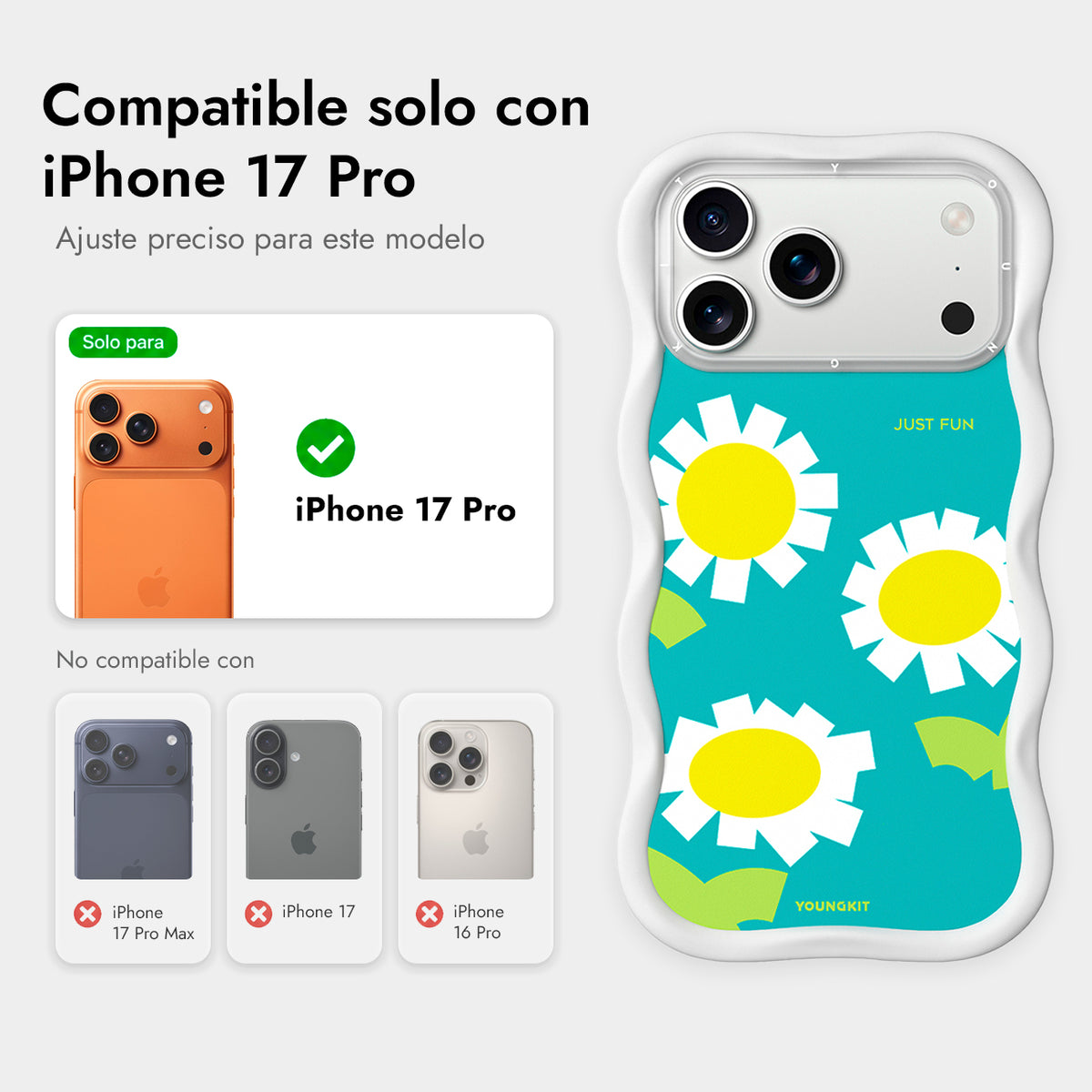 YOUNGKIT Funda Wavy para iPhone 17 Pro/18 Pro Compatible con MagSafe, Manzanilla, Blanco Cloud Dance
