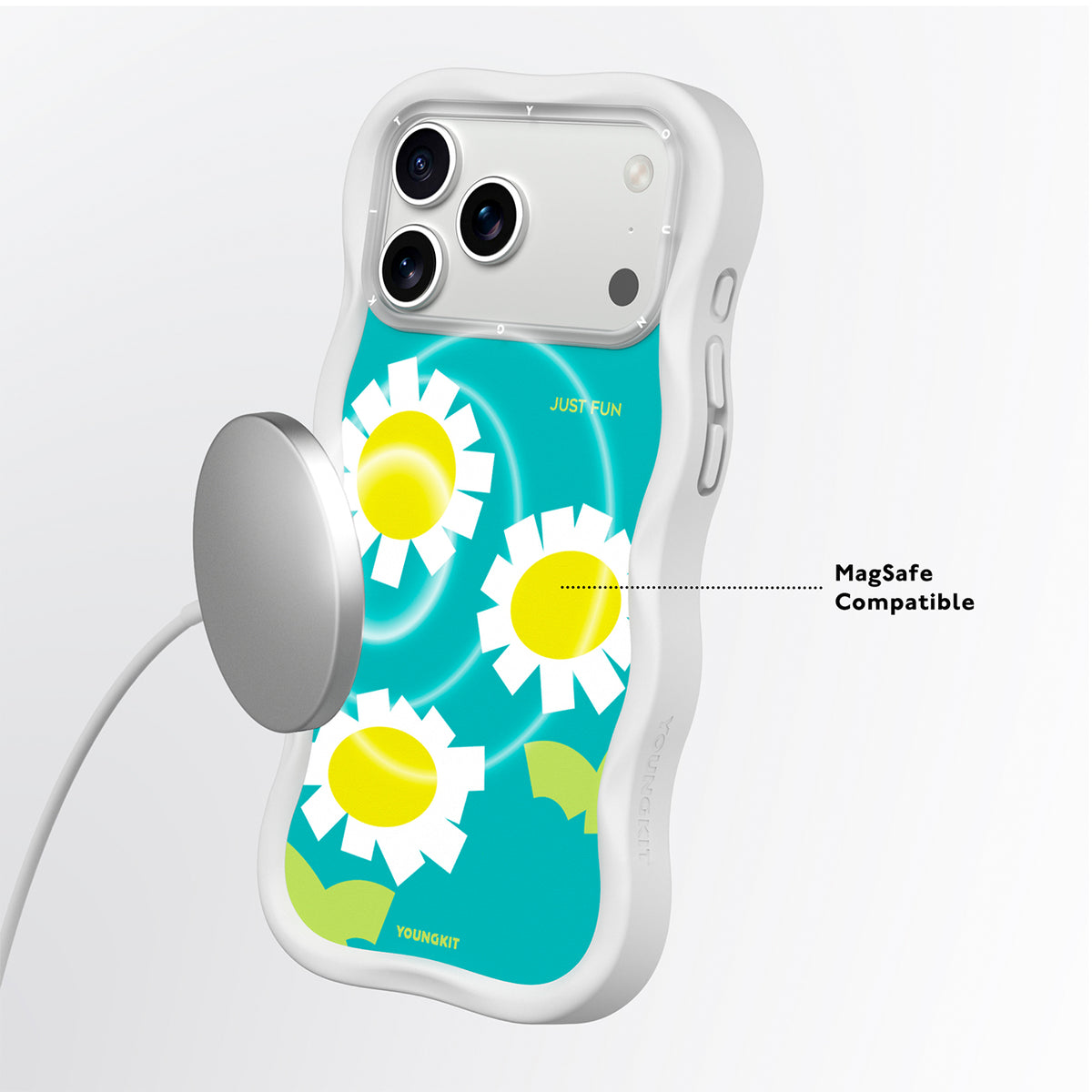 YOUNGKIT Funda Wavy para iPhone 17 Pro Max/18 Pro Max Compatible con MagSafe, Manzanilla, Blanco Cloud Dance