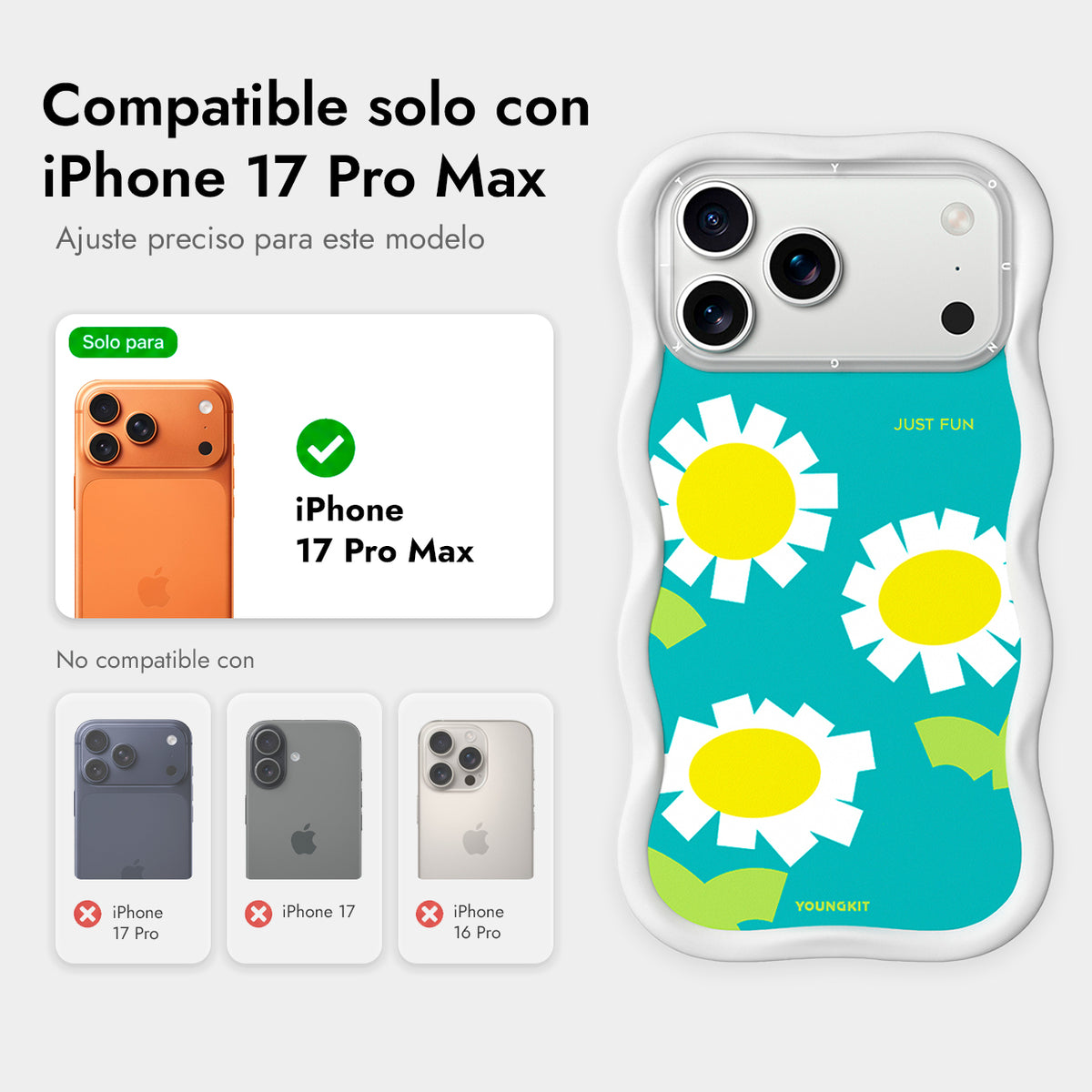 YOUNGKIT Funda Wavy para iPhone 17 Pro Max/18 Pro Max Compatible con MagSafe, Manzanilla, Blanco Cloud Dance