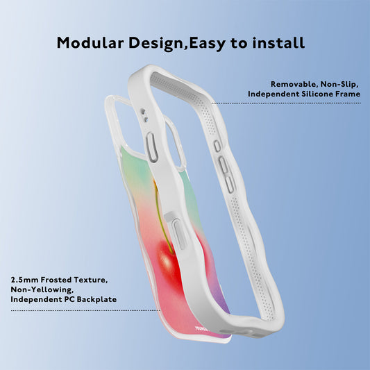 YOUNGKIT Funda CHD4 Summer Wavy para iPhone 16 Pro Max Compatible con MagSafe, Marco de Silicona y Trasera Removible, Cereza, Blanco Cloud Dance