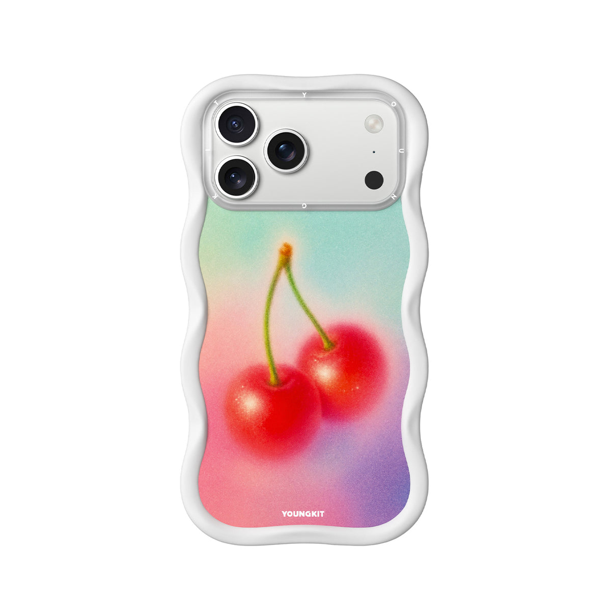 YOUNGKIT Funda Wavy para iPhone 17 Pro Max/18 Pro Max Compatible con MagSafe, Cereza, Blanco Cloud Dance