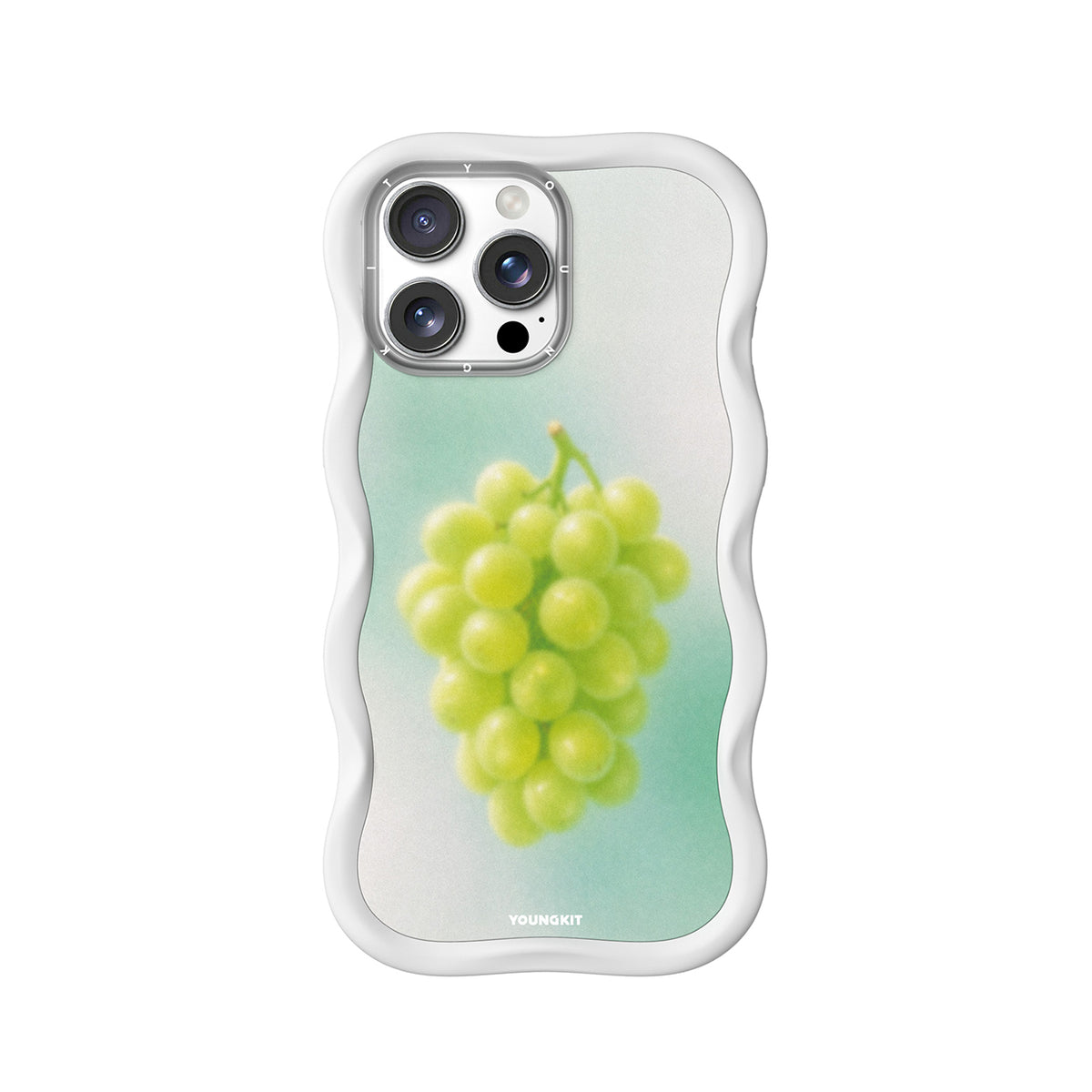 YOUNGKIT Funda CHD4 Summer Wavy para iPhone 16 Pro Max Compatible con MagSafe, Marco de Silicona y Trasera Removible, Uva Verde, Blanco Cloud Dance