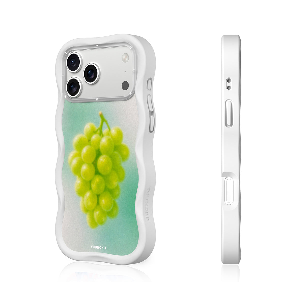 YOUNGKIT Funda Wavy para iPhone 17 Pro/18 Pro Compatible con MagSafe, Uva Verde, Blanco Cloud Dance