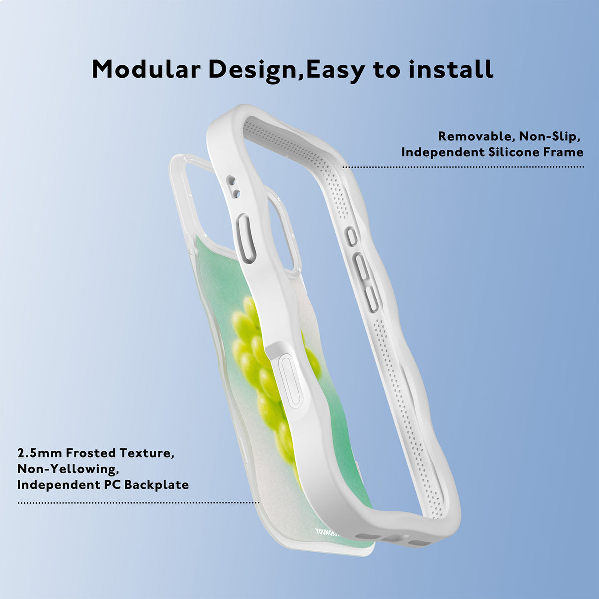 YOUNGKIT Funda Wavy para iPhone 17 Pro Max/18 Pro Max Compatible con MagSafe, Uva Verde, Blanco Cloud Dance