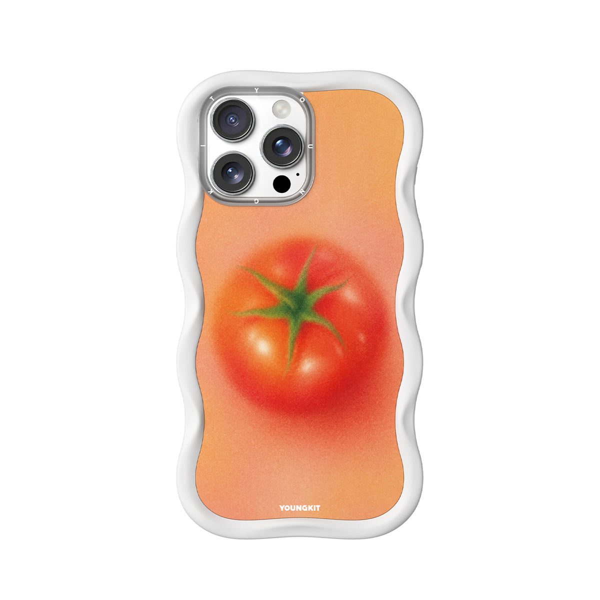 YOUNGKIT Funda CHD4 Summer Wavy para iPhone 16 Pro Compatible con MagSafe, Marco de Silicona y Trasera Removible, Tomate, Blanco Cloud Dance