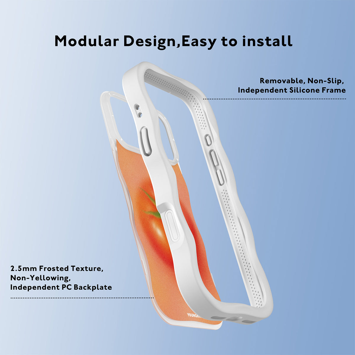 YOUNGKIT Funda CHD4 Summer Wavy para iPhone 16 Pro Max Compatible con MagSafe, Marco de Silicona y Trasera Removible, Tomate, Blanco Cloud Dance