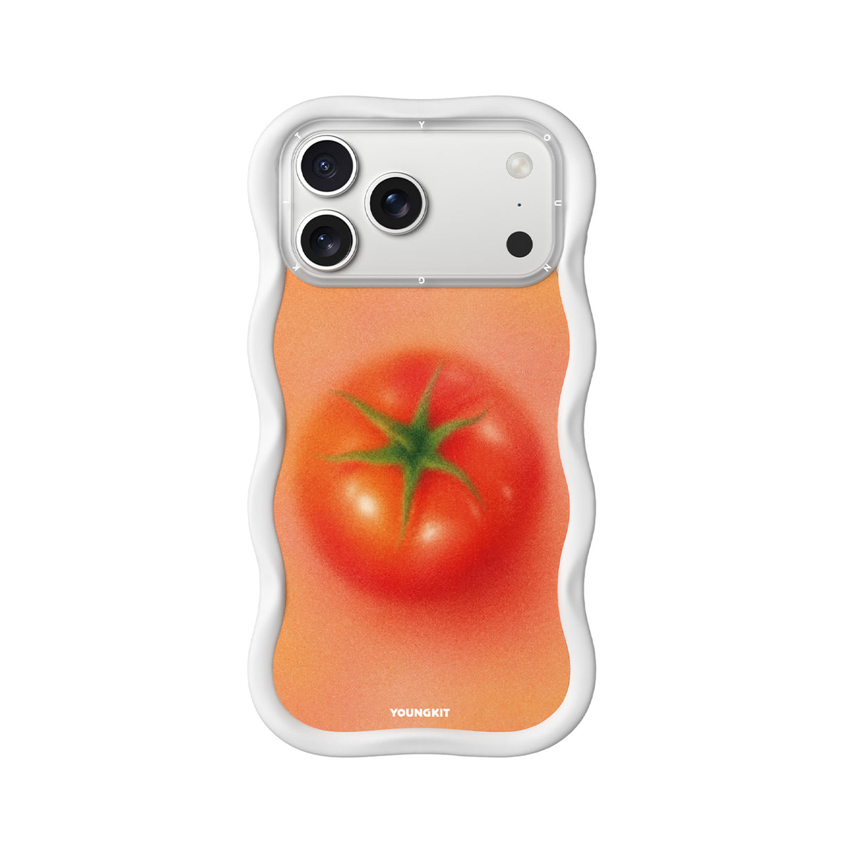 YOUNGKIT Funda Wavy para iPhone 17 Pro/18 Pro Compatible con MagSafe, Tomate, Blanco Cloud Dance